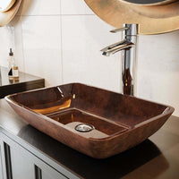 Handmade rectangular sink in red and brown fusion finish for contemporary bathrooms