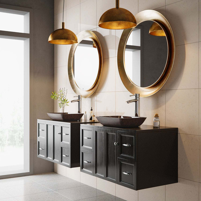 Fade-resistant red and brown fusion glass vessel sink with scratch-resistant surface