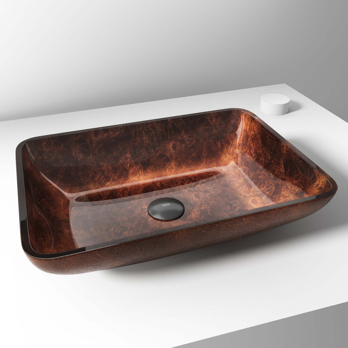Red and brown fusion glass sink with 4-inch height and vessel installation