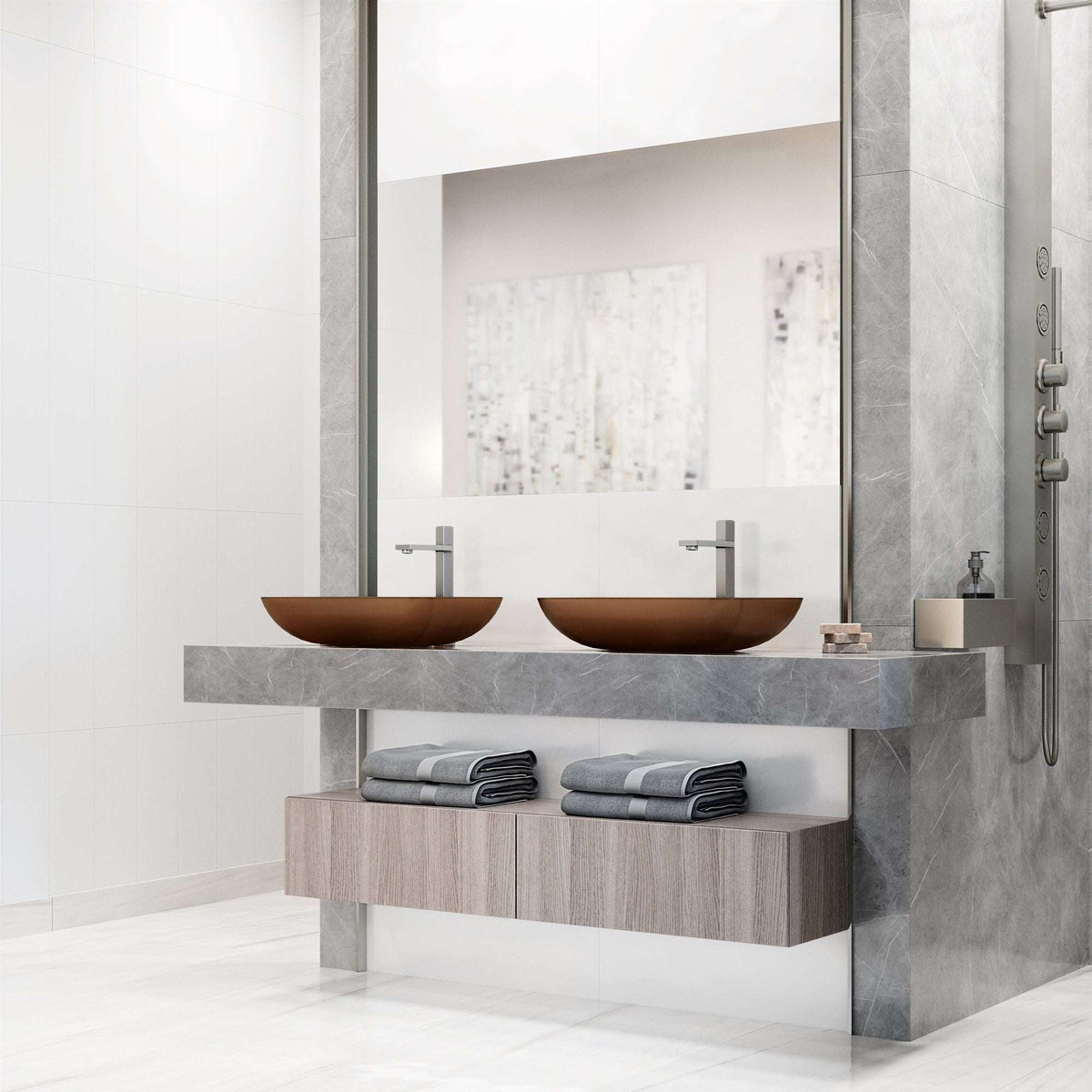 Handmade rectangular sink in amber finish for contemporary bathrooms