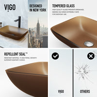 Rust-resistant glass sink in amber tone, vessel installation type