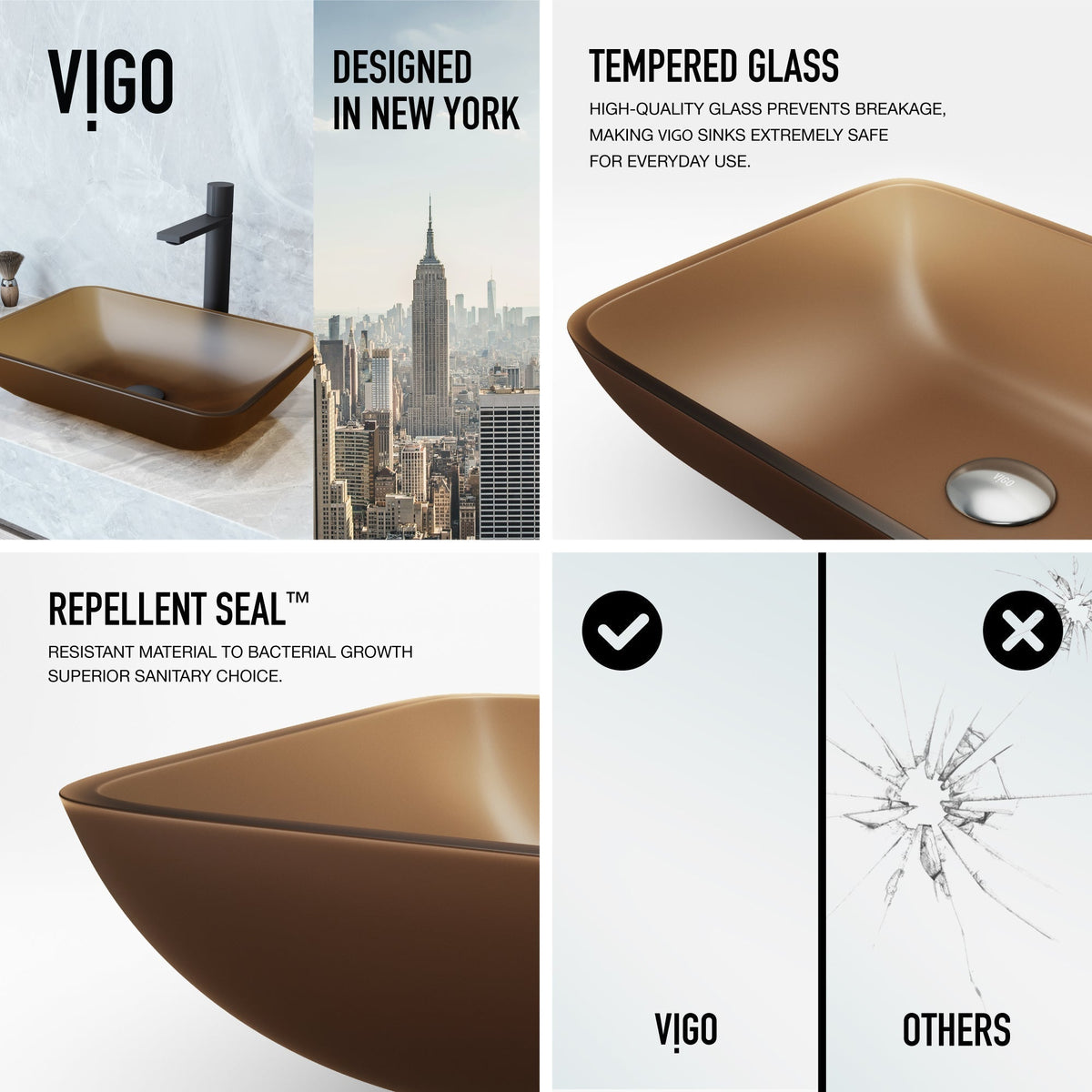 Rust-resistant glass sink in amber tone, vessel installation type