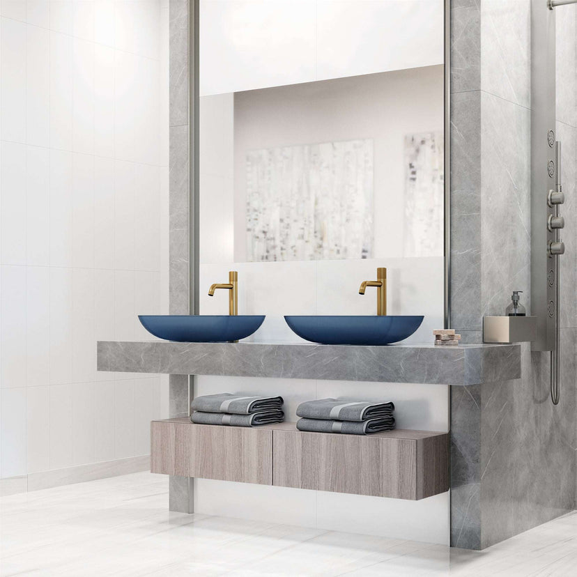 Handmade rectangular sink in royal blue finish for contemporary bathrooms