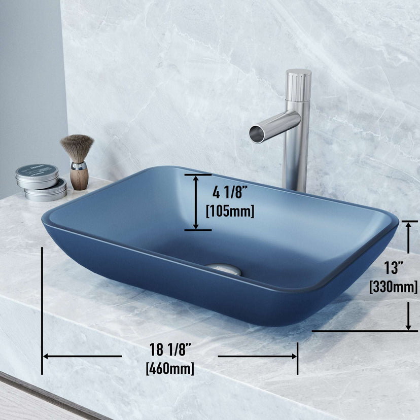 Fade-resistant royal blue glass vessel sink with scratch-resistant surface