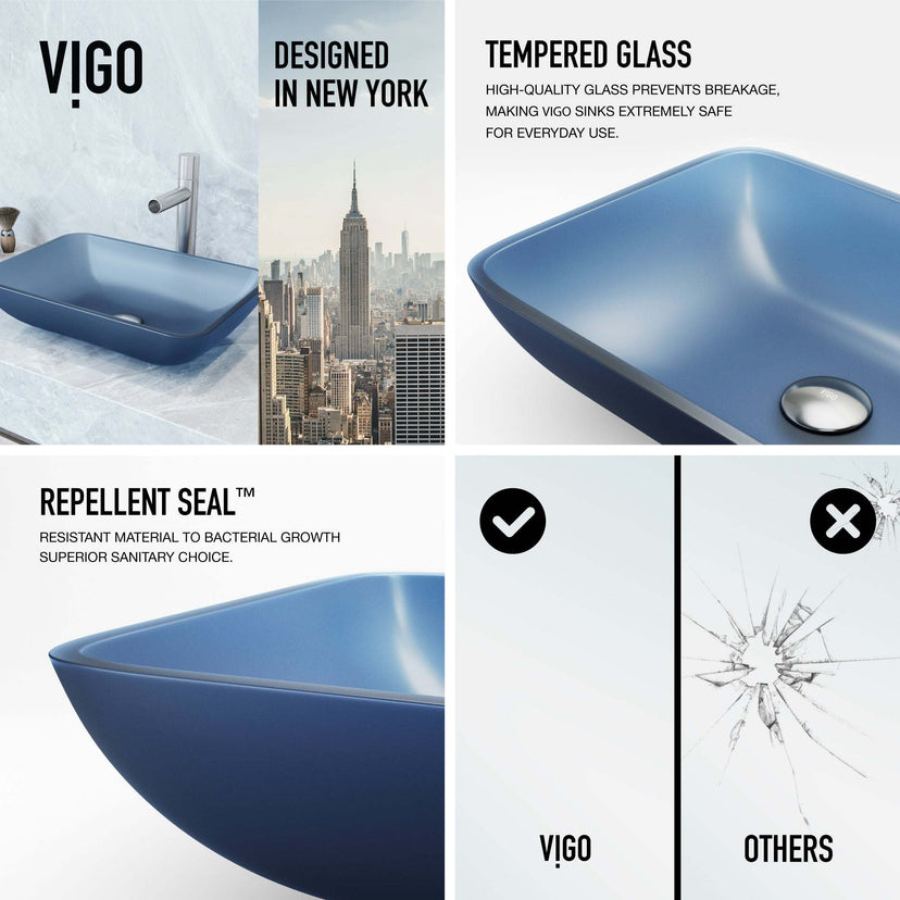 Rust-resistant glass sink in royal blue tone, vessel installation type