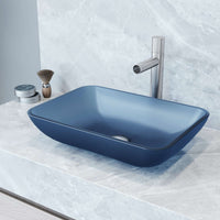 Contemporary glass vessel sink in royal blue finish, fade and scratch resistant