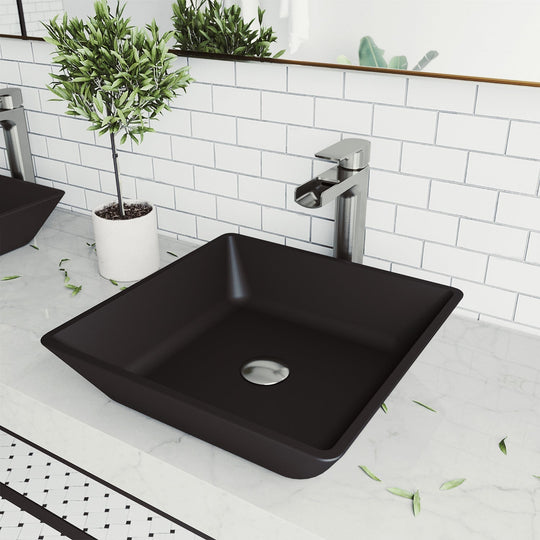 Handmade glass vessel sink featuring rust and scratch resistant design
