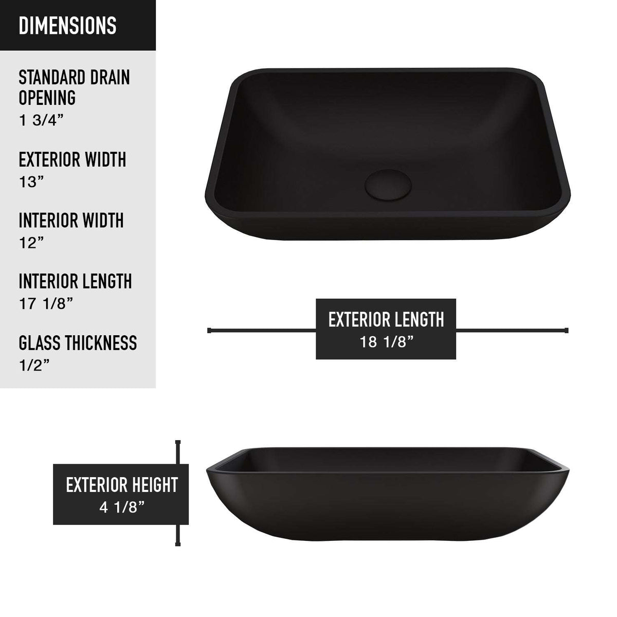Rectangular glass vessel sink with handmade craftsmanship and black color