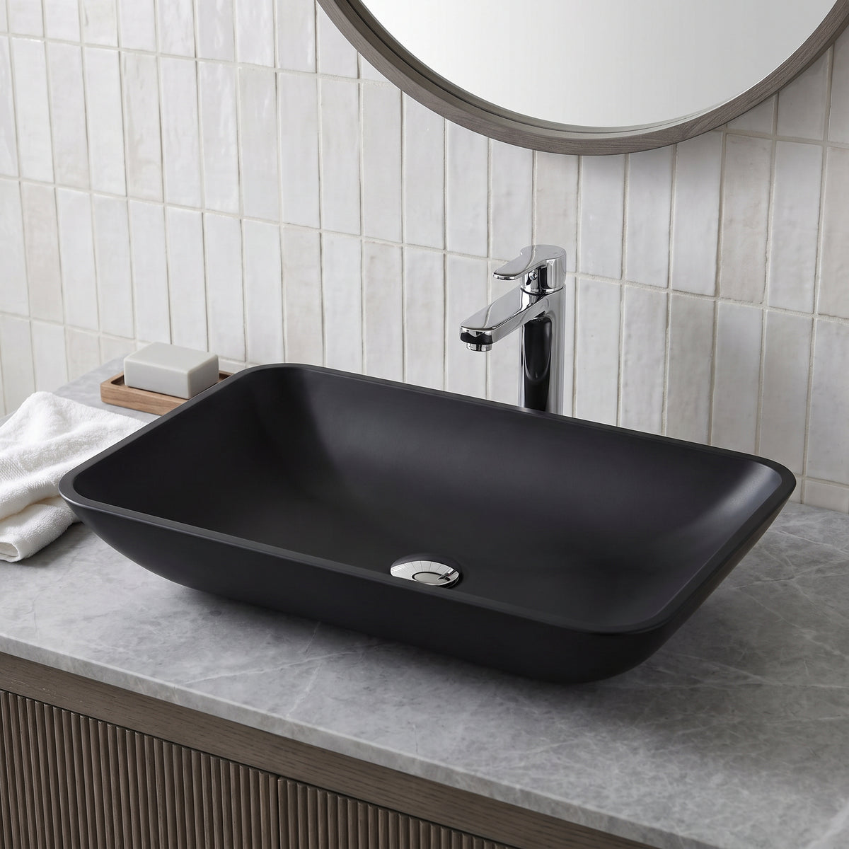 Matte Shell Rectangular Vessel Bathroom Sink