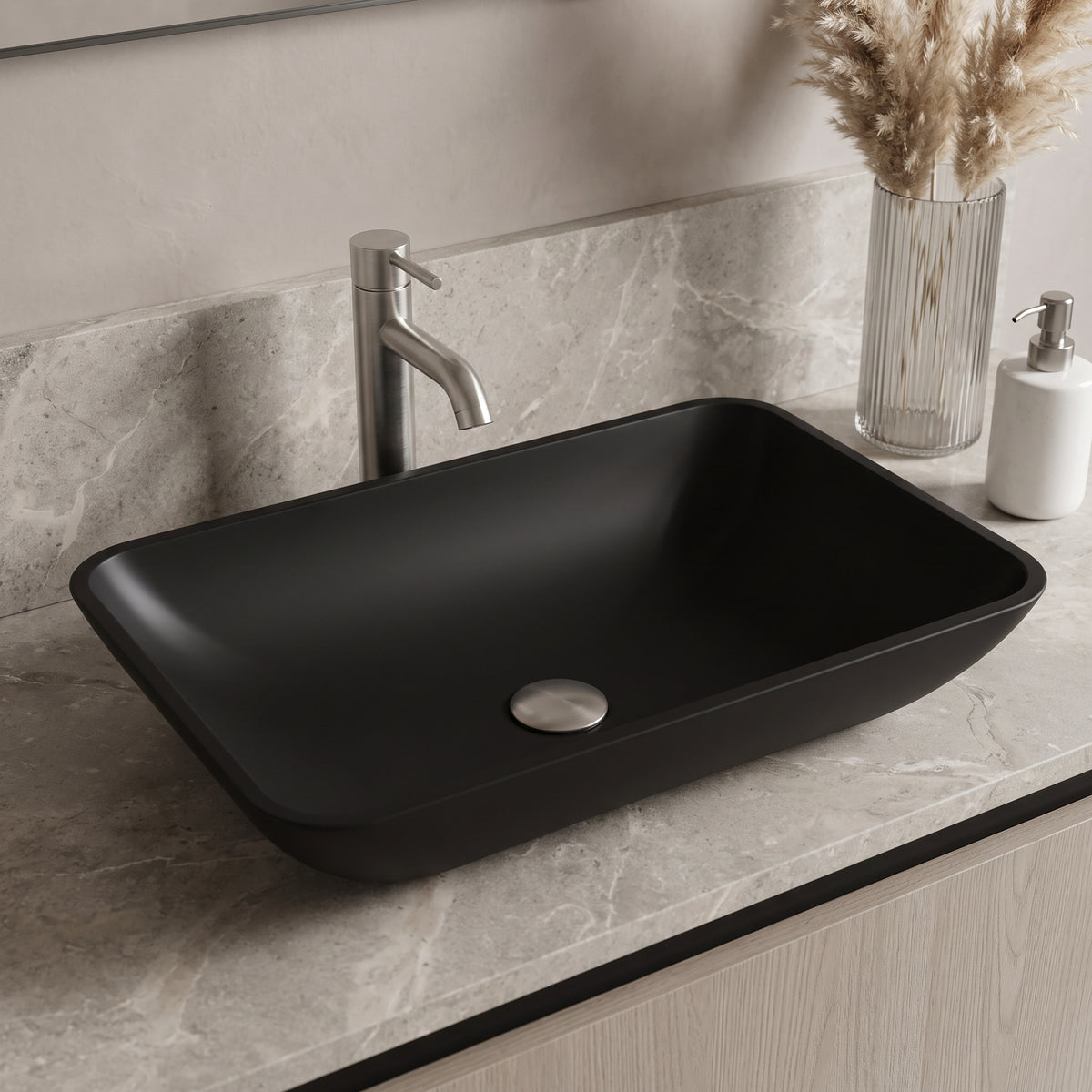 Matte Shell Rectangular Vessel Bathroom Sink