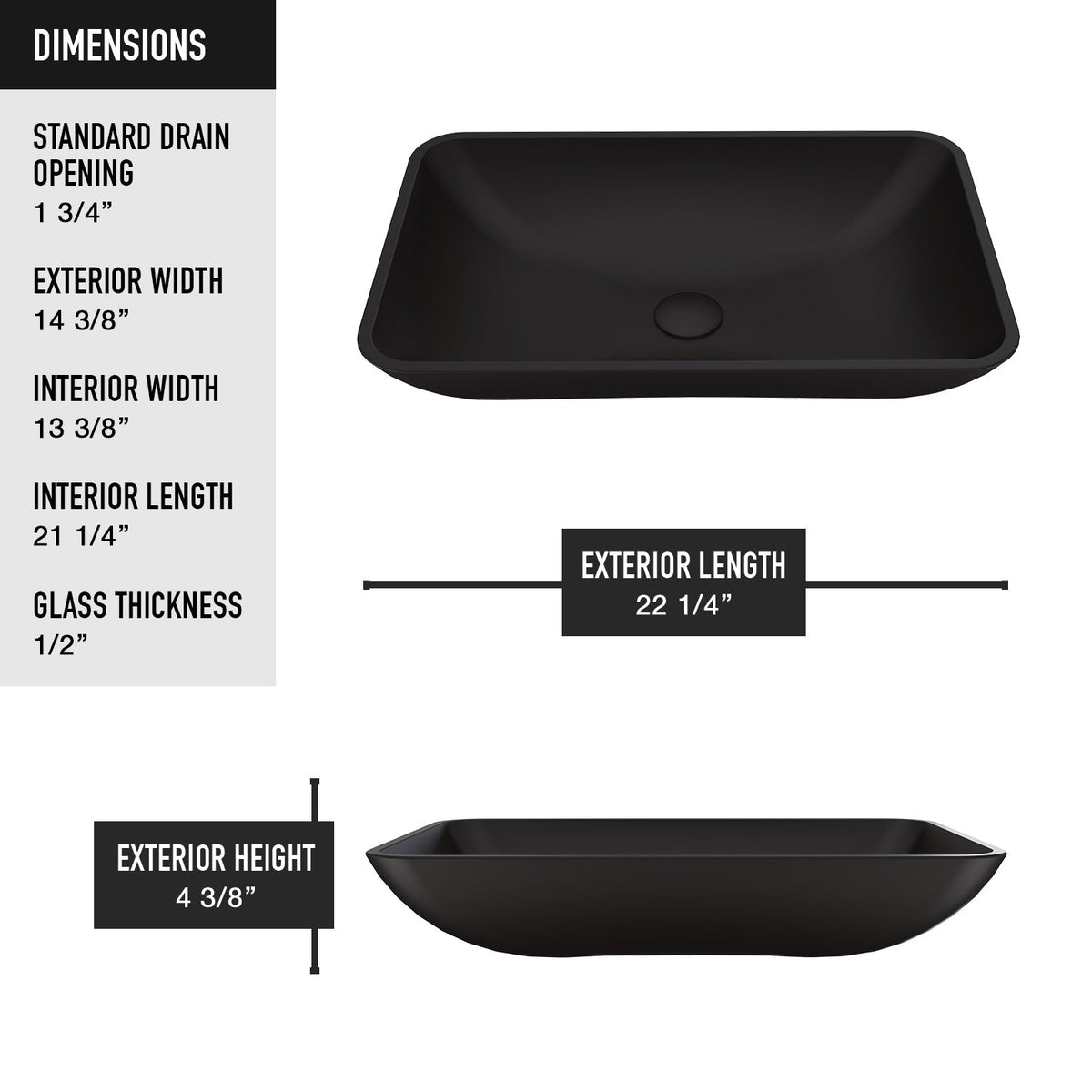 Modern glass vessel sink with durable matte shell coating. Noma MatteShell Rectangular Glass Vessel Sink