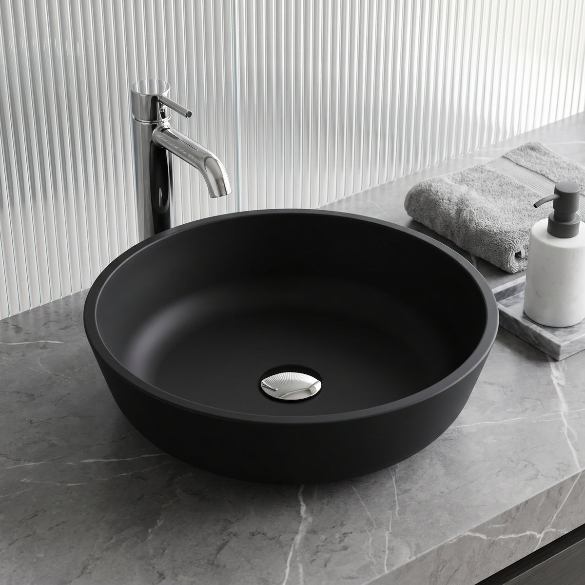 Matte Shell Round Vessel Bathroom Sink
