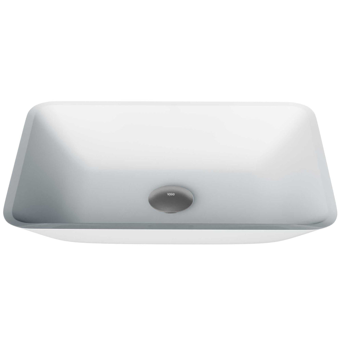 Glass vessel sink with modern design and white color for bathrooms