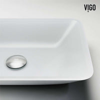 Modern rectangular glass vessel sink with white finish