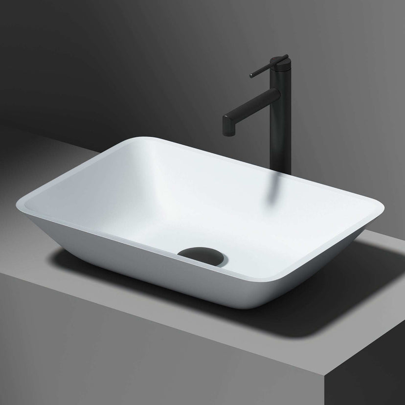 Contemporary glass vessel sink in white finish, fade and scratch resistant