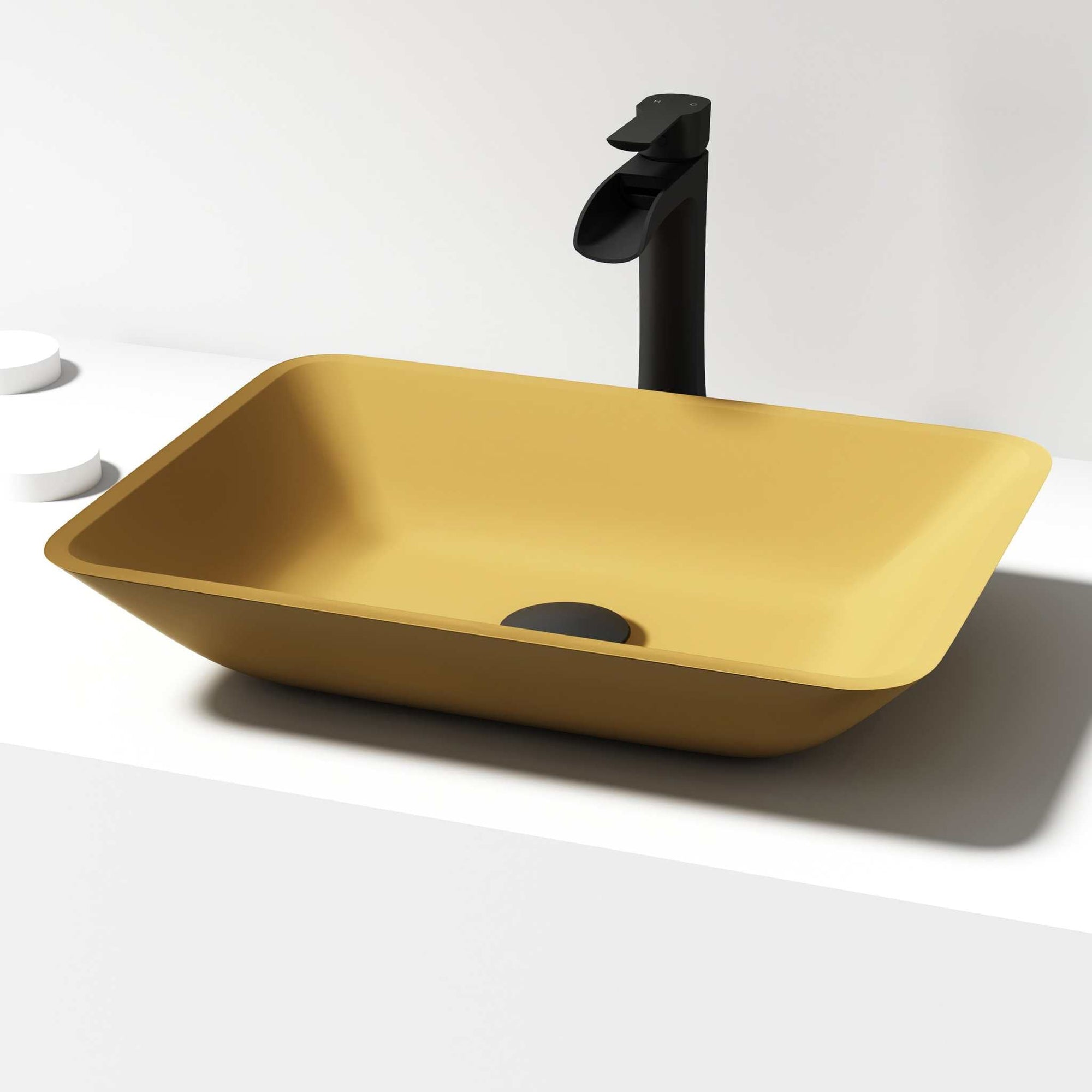 VIGO 18 in. Sottile Matte Shell™ rectangular tempered glass sink in vibrant Citron yellow bathroom design