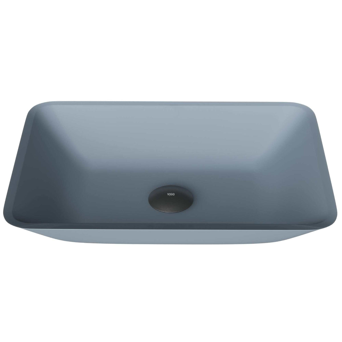 Glass vessel sink with modern design and metallic color for bathrooms
