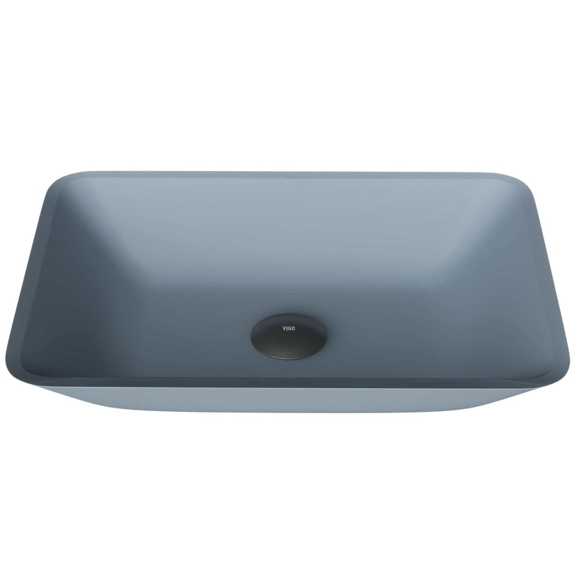Glass vessel sink with modern design and metallic color for bathrooms