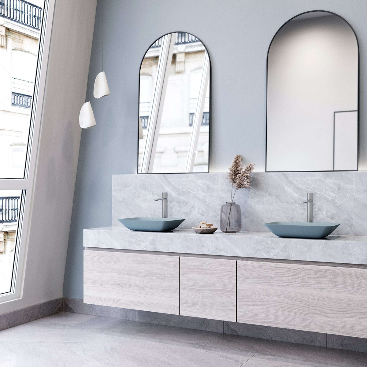 Handmade rectangular sink in metallic finish for contemporary bathrooms