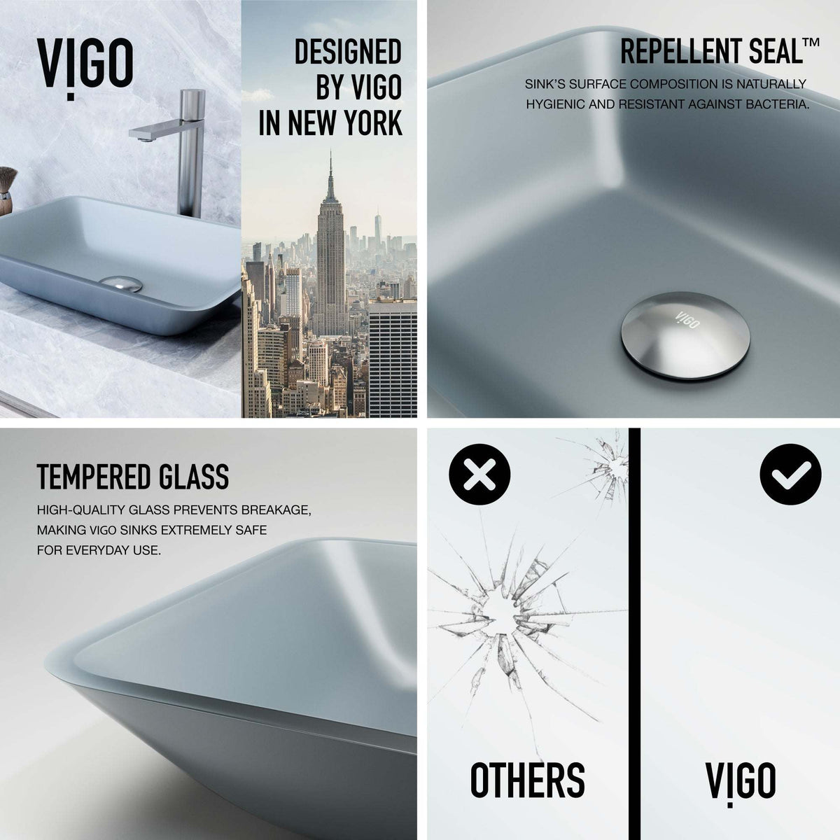 Rust-resistant glass sink in metallic tone, vessel installation type