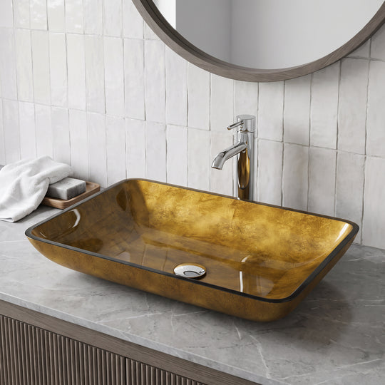 Donatello Glass 22 in. L x 15 in. W x 5 in. H Rectangular Vessel Bathroom Sink
