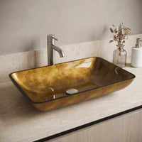 Donatello Glass 22 in. L x 15 in. W x 5 in. H Rectangular Vessel Bathroom Sink