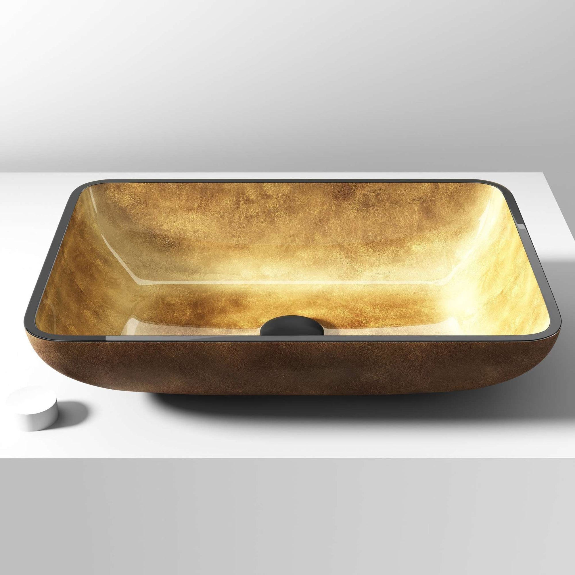 VIGO 22 in. Donatella rectangular tempered glass sink in copper with hand-painted details and polished finish