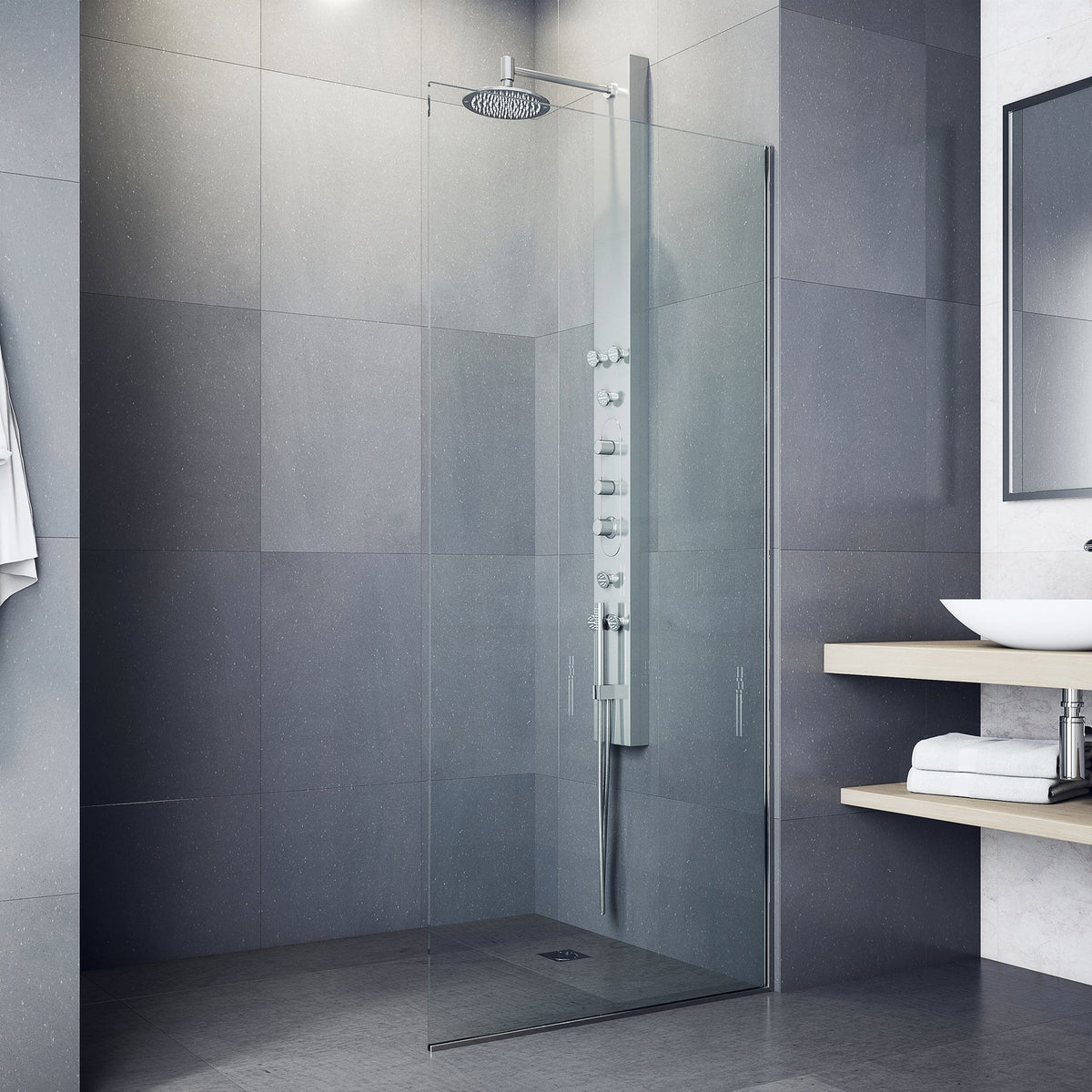 Thermostatic shower unit with scald guard, stainless steel finish, and easy installation