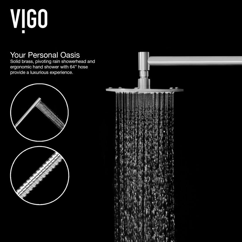 Contemporary shower panel with knob handles, included supply lines, and corrosion-resistant material