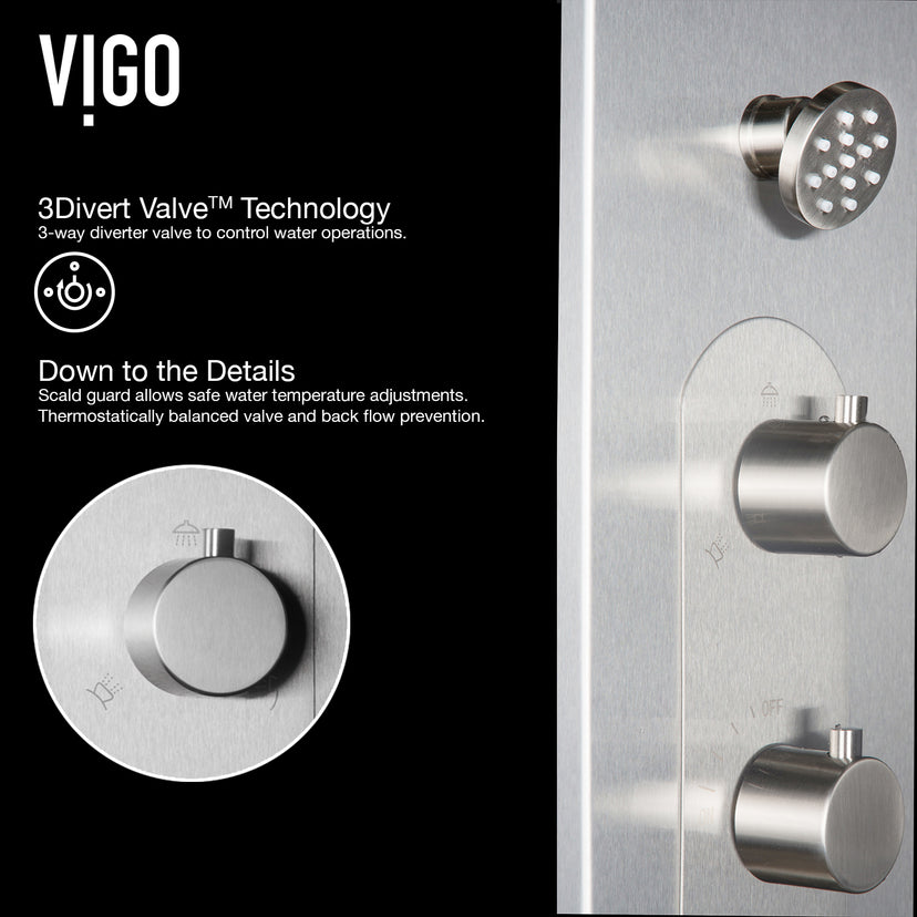 Dilana 67 in. H x 6 in. W 6-Jet Shower Panel System with Adjustable Round Head and Hand Shower Wand in Stainless Steel