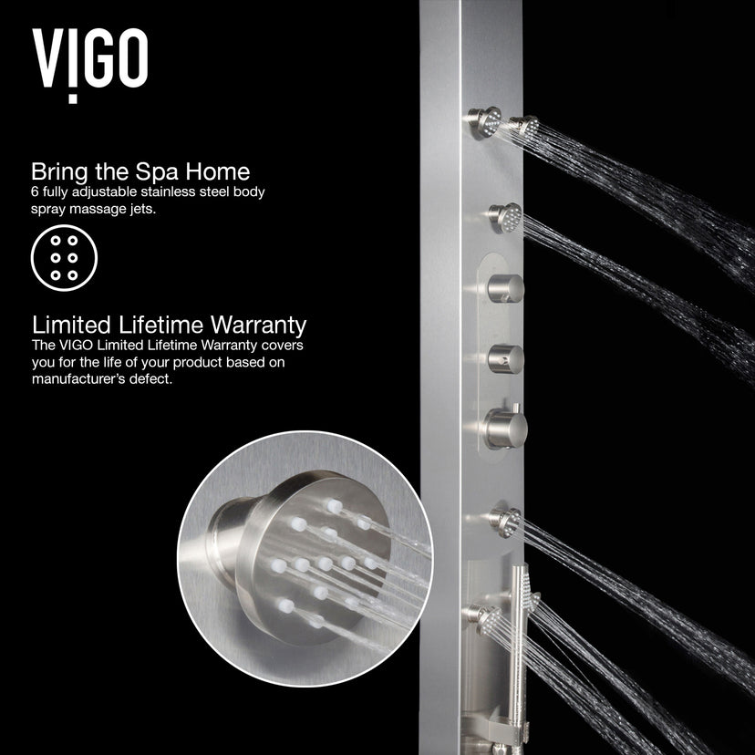 Dilana 67 in. H x 6 in. W 6-Jet Shower Panel System with Adjustable Round Head and Hand Shower Wand in Stainless Steel