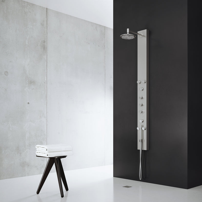 Dilana 67 in. H x 6 in. W 6-Jet Shower Panel System with Adjustable Round Head and Hand Shower Wand in Stainless Steel