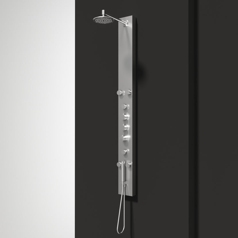 Dilana 67 in. H x 6 in. W 6-Jet Shower Panel System with Adjustable Round Head and Hand Shower Wand in Stainless Steel
