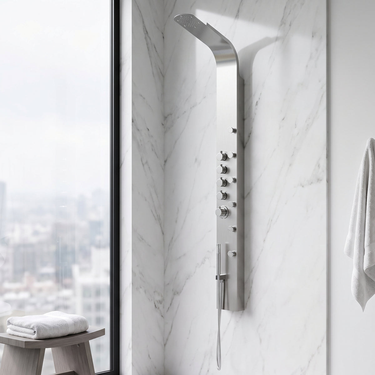 Brielle 68 in. H x 6 in. W 6-Jet Shower Panel System with Fixed Rainhead and Hand Shower Wand in Stainless Steel