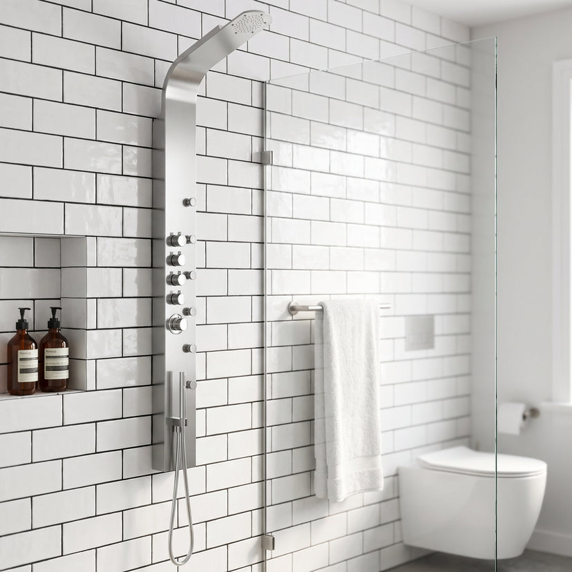 Brielle 68 in. H x 6 in. W 6-Jet Shower Panel System with Fixed Rainhead and Hand Shower Wand in Stainless Steel