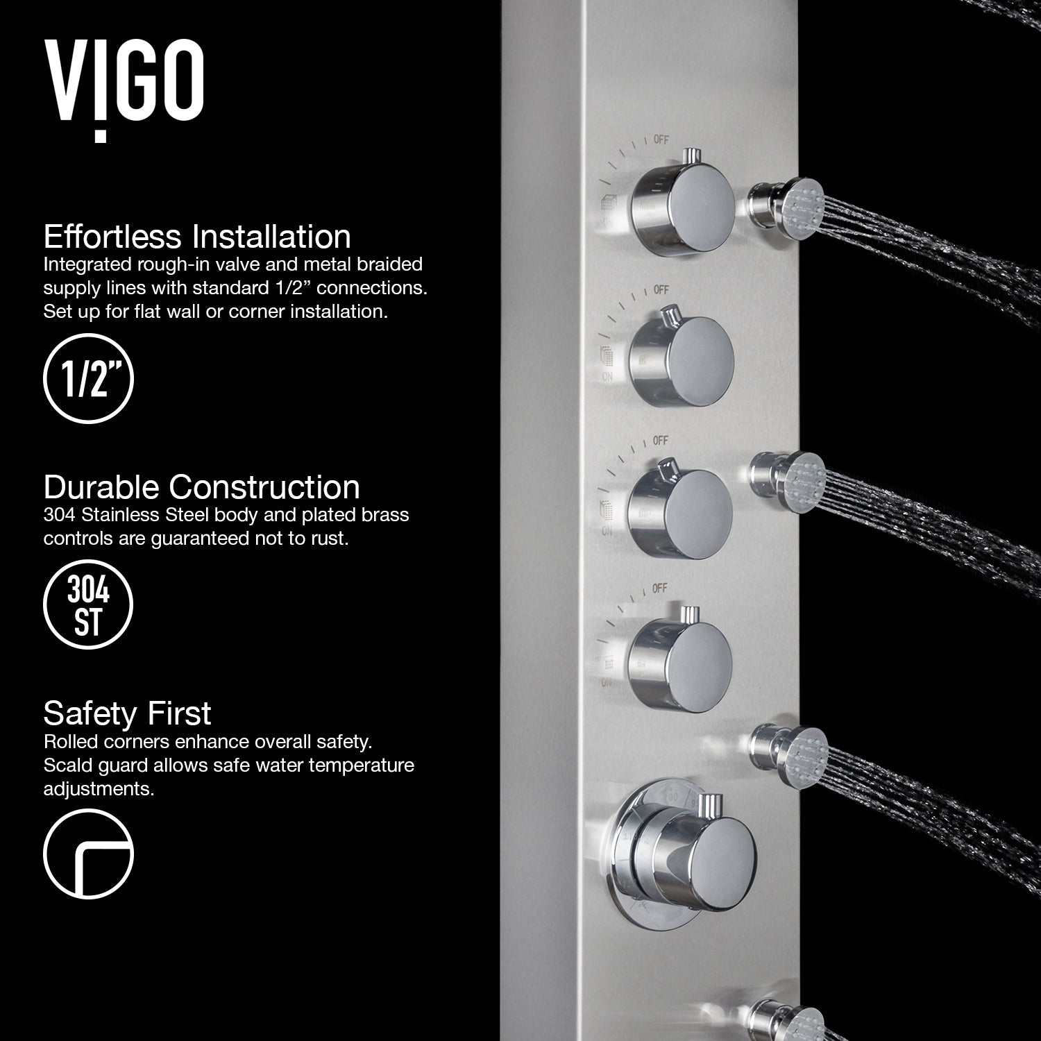 Brielle – 68 in. H x 6 in. W 6-Jet Shower Panel System with Fixed