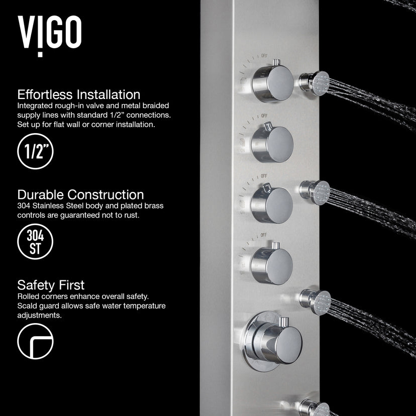 Brielle 68 in. H x 6 in. W 6-Jet Shower Panel System with Fixed Rainhead and Hand Shower Wand in Stainless Steel