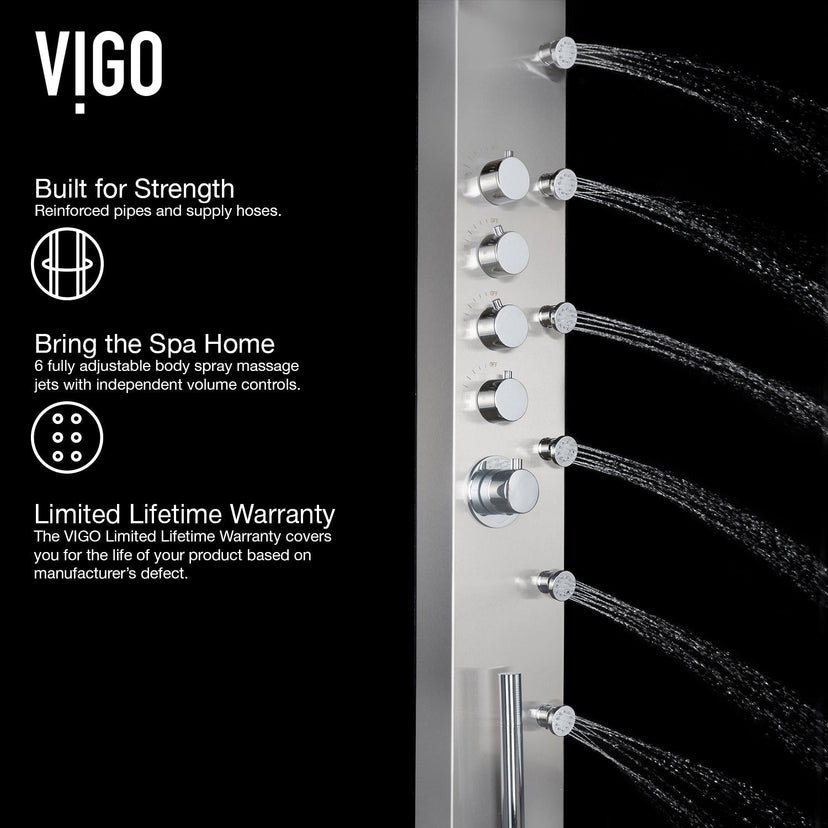 Wall-mounted stainless steel shower unit with pressure balance and scald guard