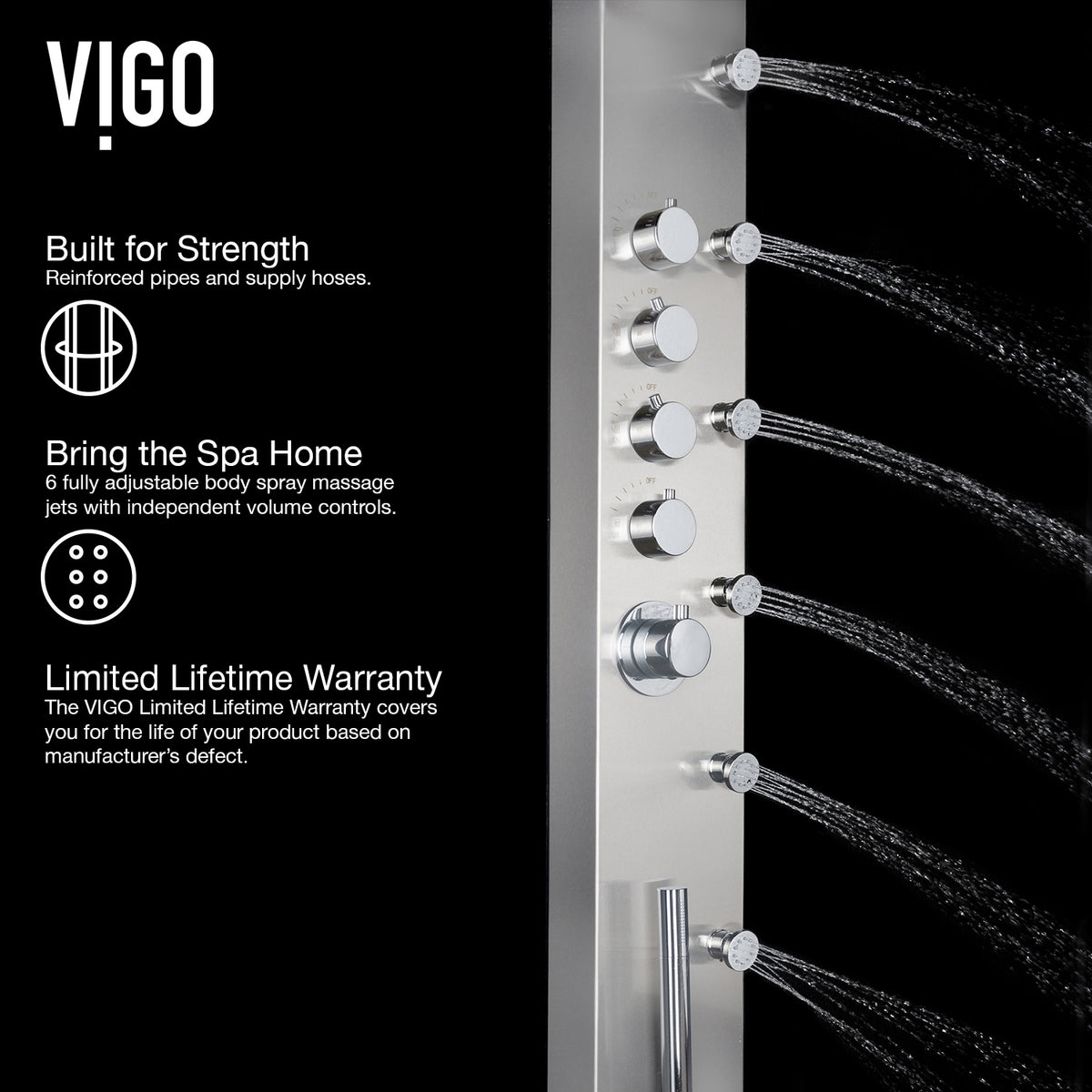 Brielle 68 in. H x 6 in. W 6-Jet Shower Panel System with Fixed Rainhead and Hand Shower Wand in Stainless Steel