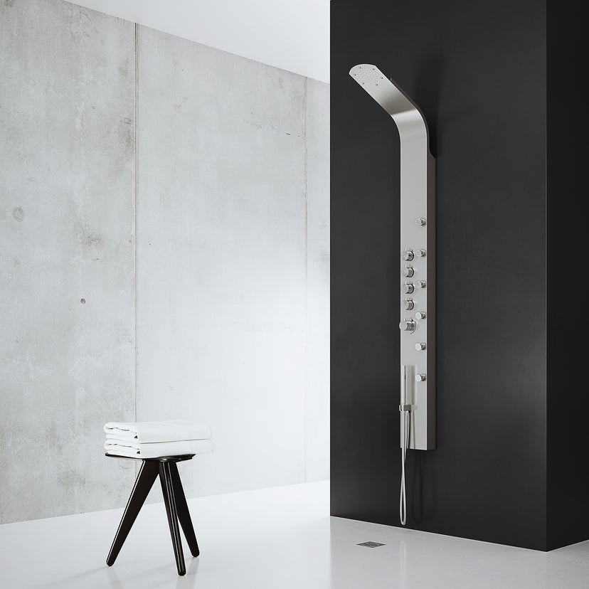 Brielle 68 in. H x 6 in. W 6-Jet Shower Panel System with Fixed Rainhead and Hand Shower Wand in Stainless Steel