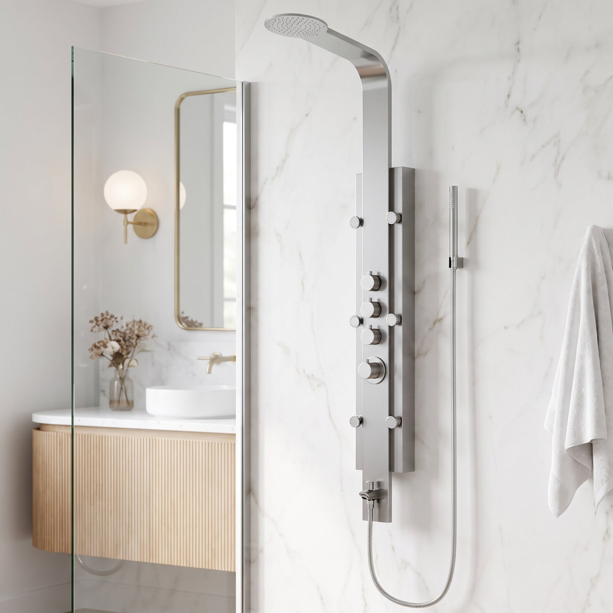 Premium Nano Bubble Shower ＋TOTO製ホースセット Mateo – Modern Shower Panel System in Stainless Steel with Rain