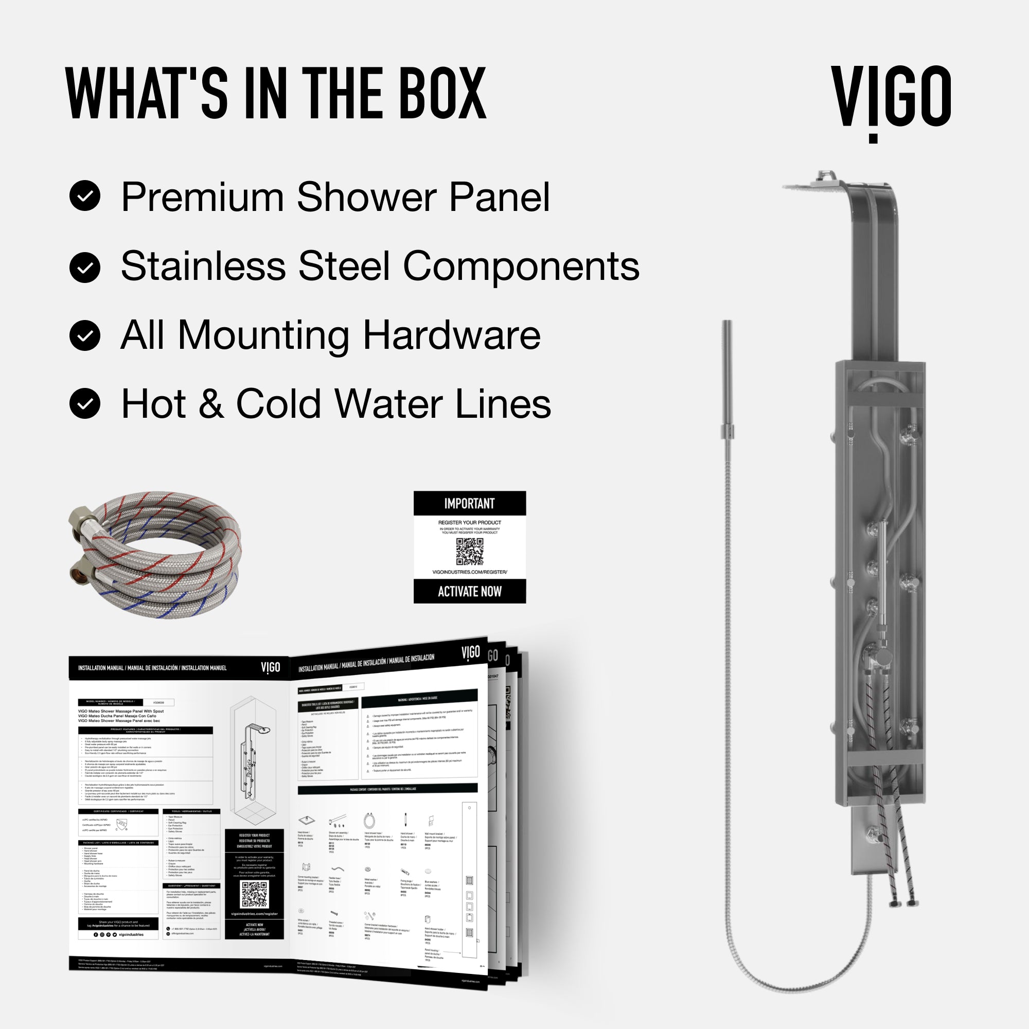 Mateo – Modern Shower Panel System in Stainless Steel with Rain
