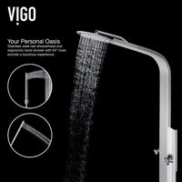 Contemporary stainless steel shower panel featuring dual function control and scald guard