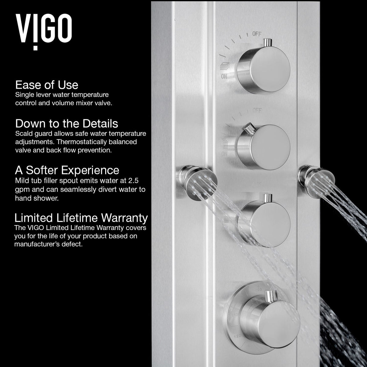 Wall-mounted shower unit with flexible hose, pressure balance, and round stainless steel head