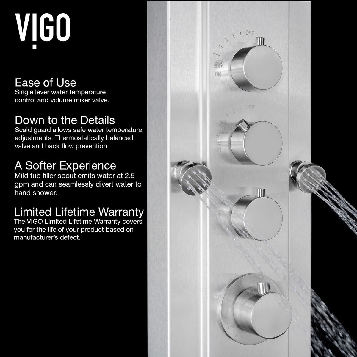 Mateo 60 in. H x 7 in. W 6-Jet Shower Panel System with Fixed Rainhead and Hand Shower Wand in Stainless Steel