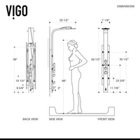 Rectangular shower panel with stainless steel finish, dual function controls, and corrosion resistance