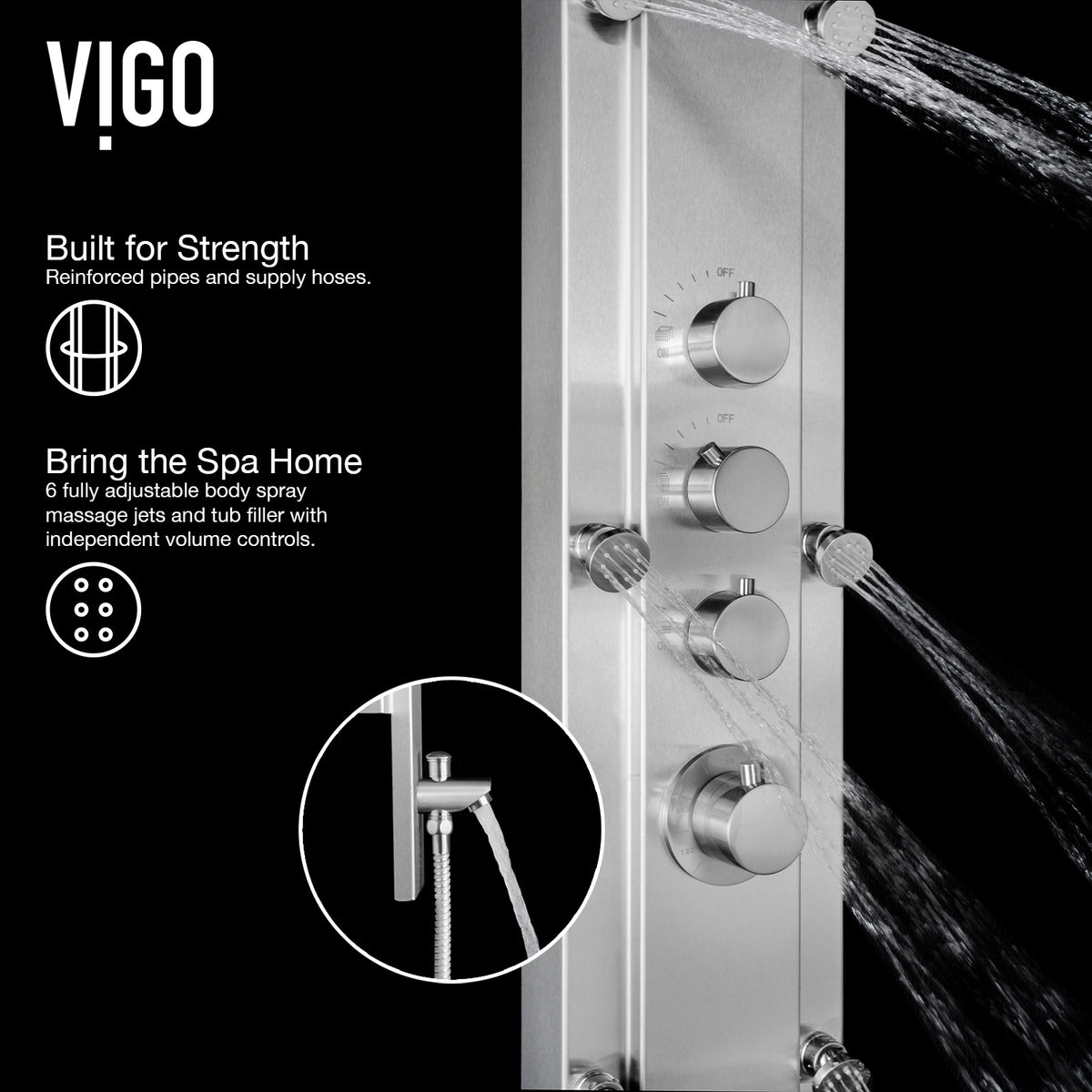 Mateo 60 in. H x 7 in. W 6-Jet Shower Panel System with Fixed Rainhead and Hand Shower Wand in Stainless Steel
