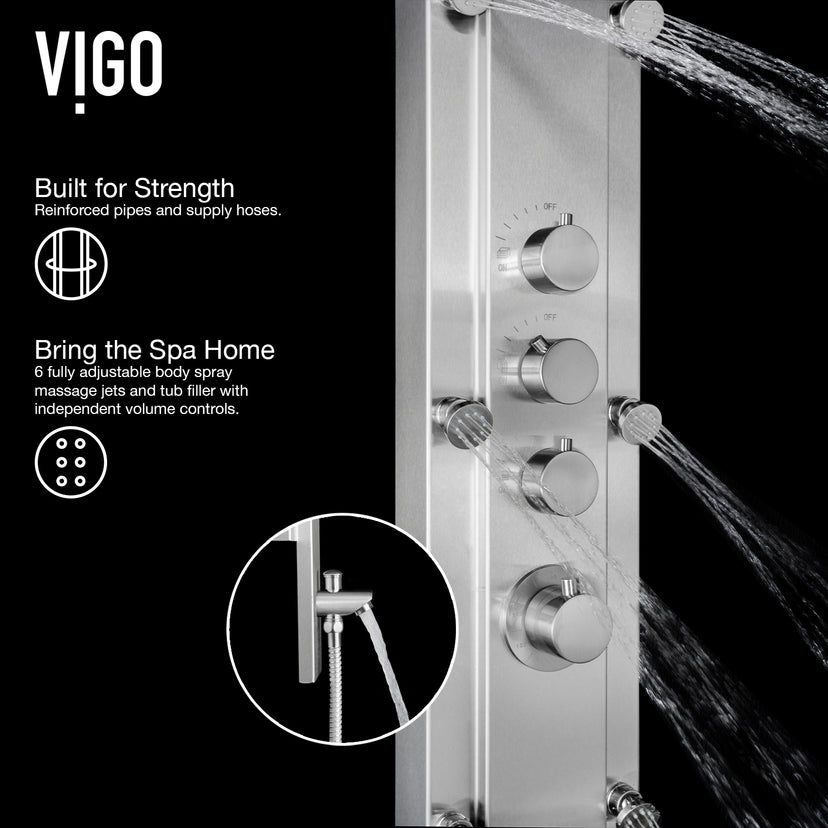 Mateo 60 in. H x 7 in. W 6-Jet Shower Panel System with Fixed Rainhead and Hand Shower Wand in Stainless Steel
