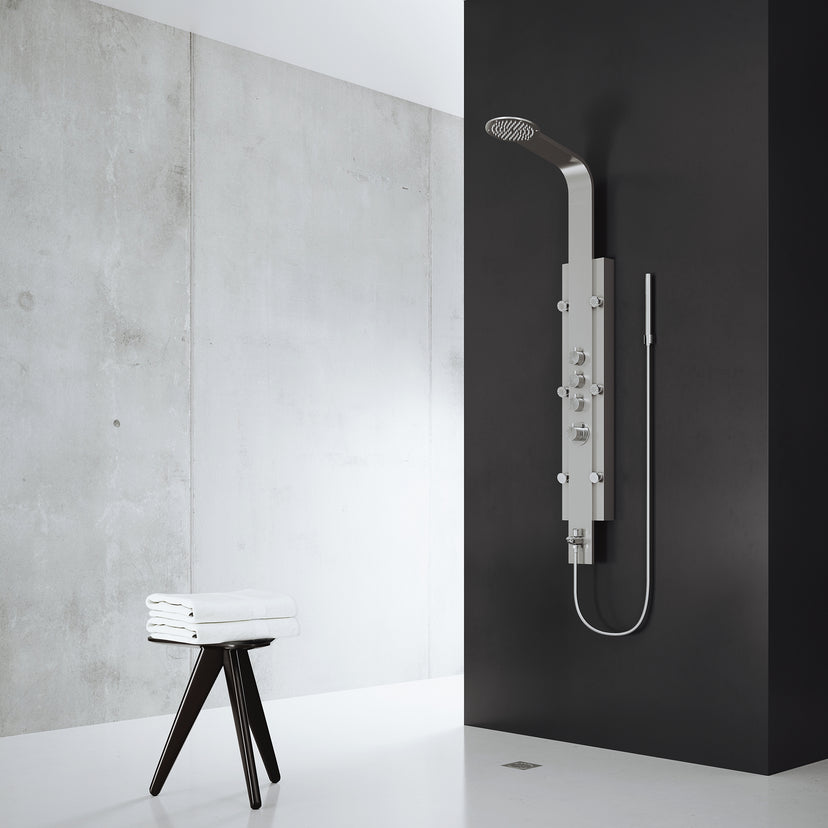 Mateo 60 in. H x 7 in. W 6-Jet Shower Panel System with Fixed Rainhead and Hand Shower Wand in Stainless Steel