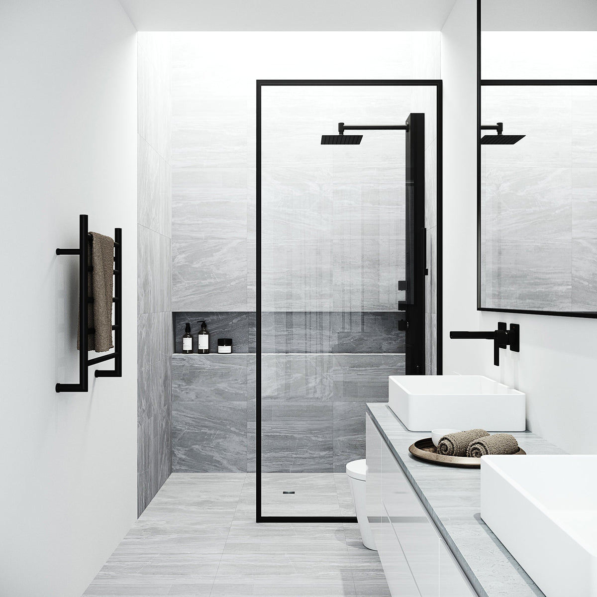 Wall mount shower system with 3-way diverter and included flexible hose